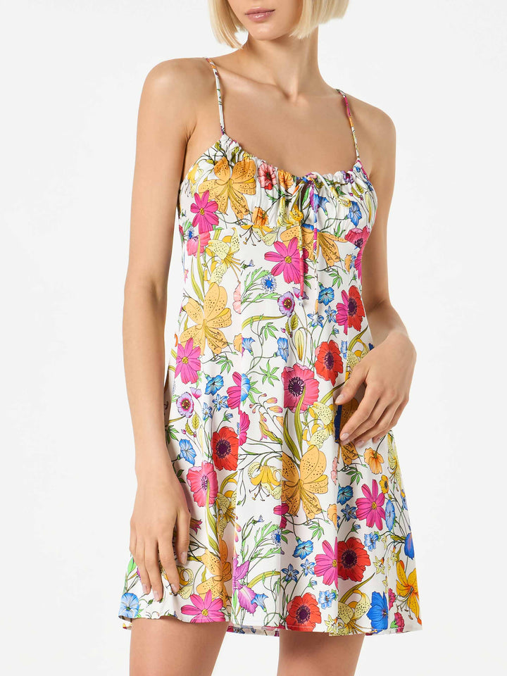 Woman short slip dress Creamy with flower print - MC2 Saint Barth