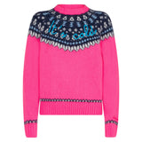 Damen-Pullover aus nordischem Jacquard mit Rundhalsausschnitt in Fluo-Rosa