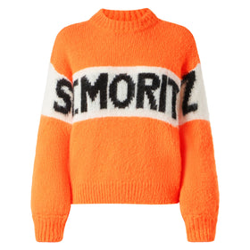 Damen-Pullover mit gebürstetem Rundhalsausschnitt in Fluo-Orange
