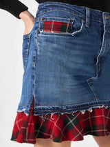 Woman vintage jeans skirt with tartan details