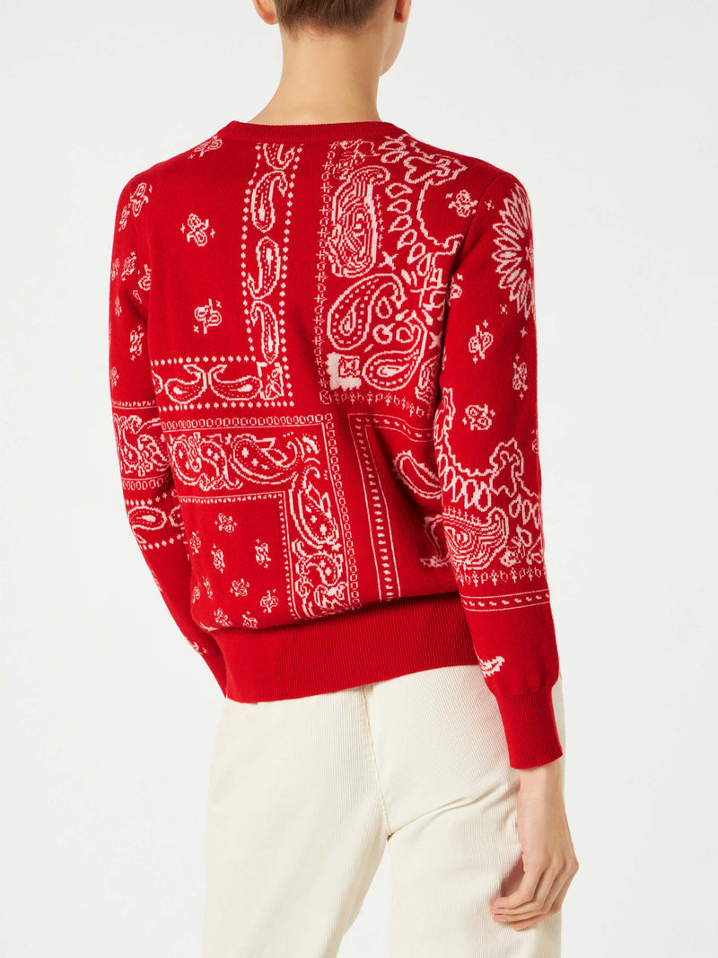 Woman sweater with red bandanna print