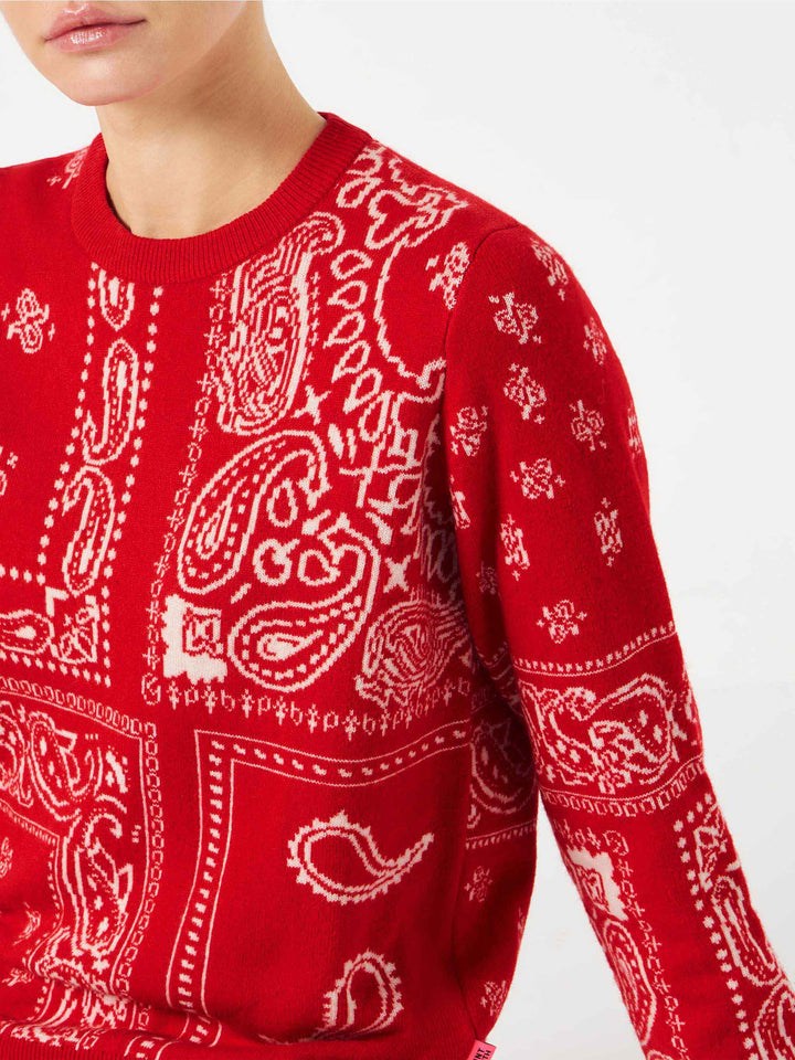 Maglione da donna con stampa bandana rossa