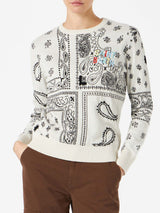 Woman sweater with bandanna print embroidery