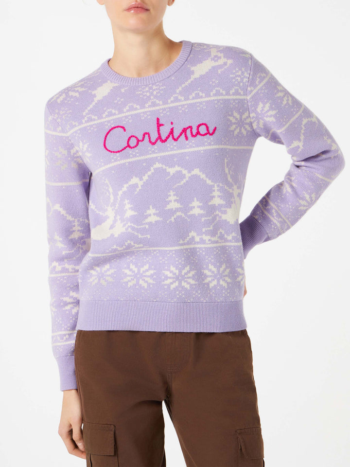 Woman sweater with Norwegian print and Cortina embroidery