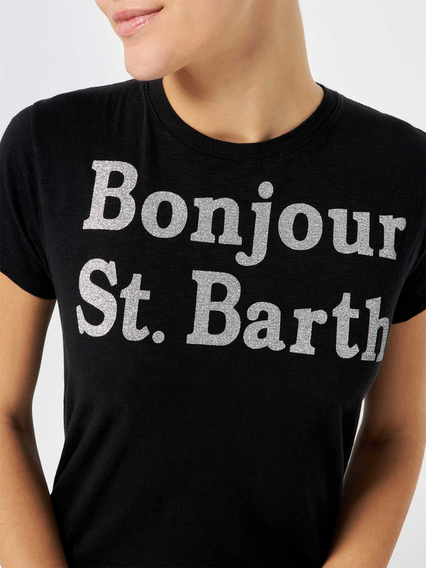 Woman t-shirt with Bonjour St. Barth lettering