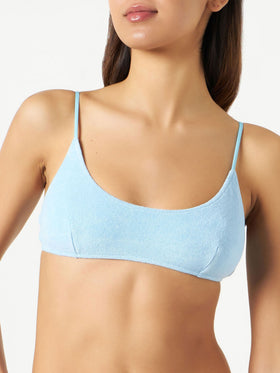 Hellblauer Frottee-Bralette-Badeanzug für Damen