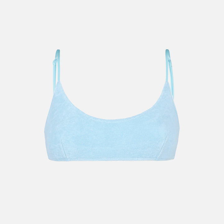 Hellblauer Frottee-Bralette-Badeanzug für Damen