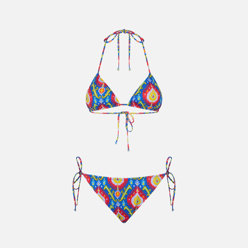 Bikini da donna a triangolo con stampa ikat